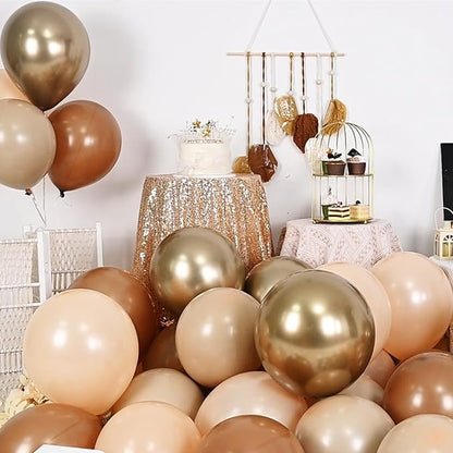 HILAVO Brown Gold Balloons, 12 inch Double Stuffed Brown Gold and Cream Beige - Image 6