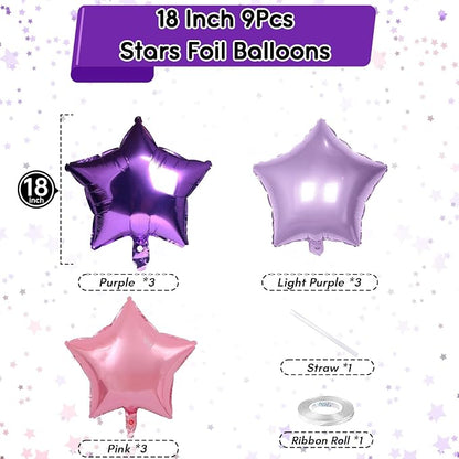 TAOYE Purple Pink Stars Foil Balloons, 18 Inch Lavender Purple Pink Stars - Image 2