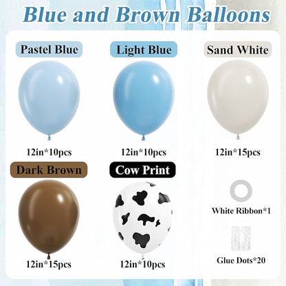 12inch Cowboy Balloons with Brown Light Blue White Cow Print Balloons | My - Image 2