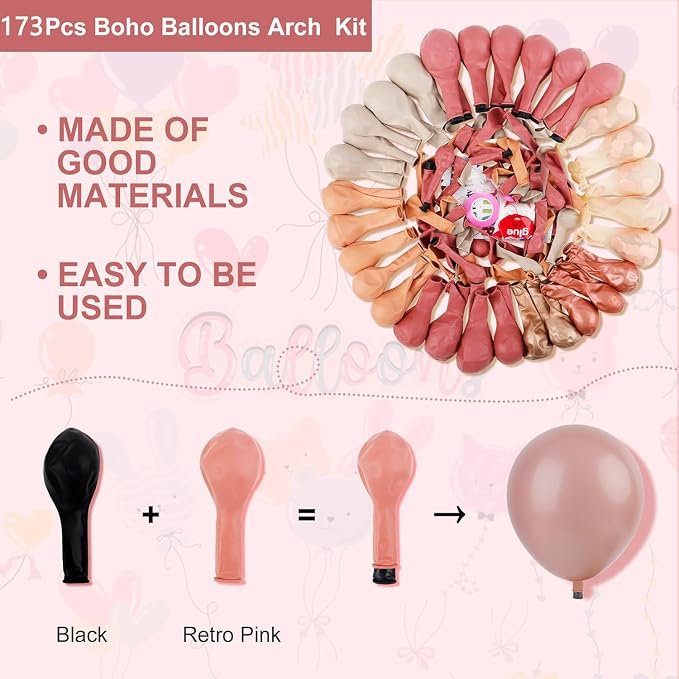 Amandir 173Pcs Dusty Rose Pink Nude Balloon Garland Arch Kit | Retro Blush - Image 3