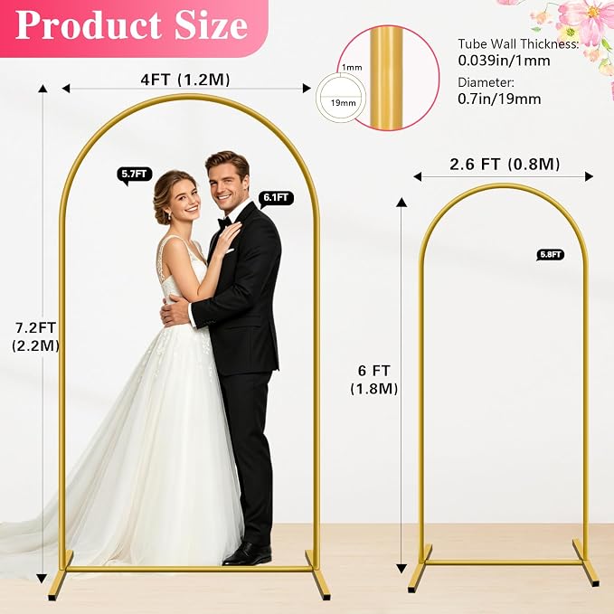 Metal Arch Backdrop Stand, Wedding Arch Stand | Dustproof caps, easy set-up - Image 3