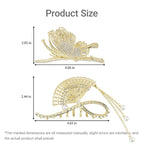 2PCS Gold Fan-Shaped Rhinestone & Pearl Hair Clips, Large Metal Claw Clips with Tassel, Elegant Hair Accessories for Women