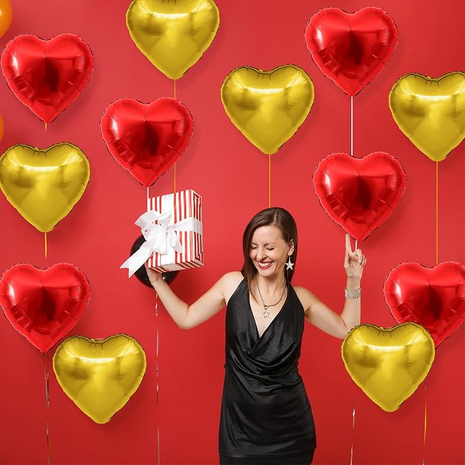 Red Gold Heart Balloons, 18Inch Gold Helium Polyester Film Balloon - Image 4