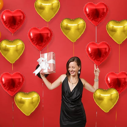 Red Gold Heart Balloons, 18Inch Gold Helium Polyester Film Balloon - Image 4