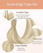 GOO GOO Invisi Edge Tape in Hair Extensions Human Hair, 18ET90A Natural Blonde Balayage 20pcs 20inch 50g, Virgin Remy Hair, Seamless Injected Tape, Natural Look