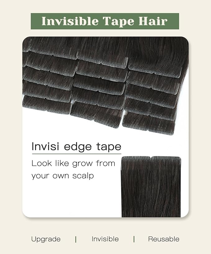 SURNEL Injected Tape in Extensions Real Human Hair 20 Inch Darkest Brown Seamless Invisible Tape in Hair Extensions 20Pcs 45g(#2,20)