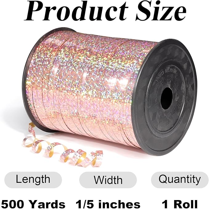500 Yards Laser Rose Gold Curling Ribbon, 1/5 Inch Wide Shining Metallic Ribbons - Image 2