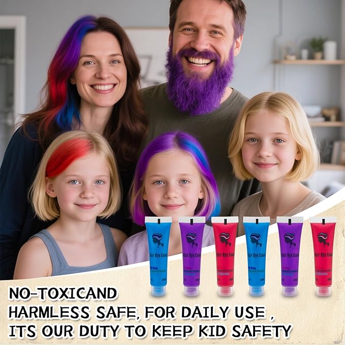 Byhoo Blue Red Purple Temporary Hair Color for Dark Hair Dye, Cream Formula, Washable Hair Dye for Kids Girls Birthday Party Halloween Cosplay Hair Gift