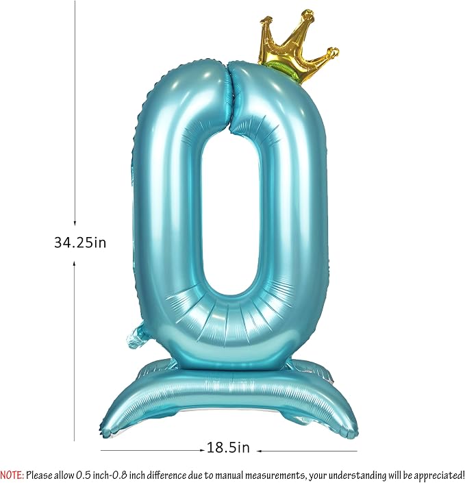 Blue Crown Number 0 Foil Balloon Standing Blue digital 0 Foil Balloon | - Image 2