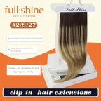 Full Shine Human Hair Clip in Extensions 12 Inch Clip in Hair Extensions Balayage Dark Brown Ombre to Light Brown with Blonde Remy Hair for Style 8 PCS 95 G
