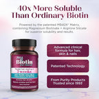 Purity Products MyBiotin ProClinical – Thicker Hair Starting in 3 Weeks & Fights Wrinkles - MB40X Patented Biotin Vitamin B7 Matrix w/Astaxanthin - 40X More Soluble vs Ordinary Biotin, 90 Veg Capsules