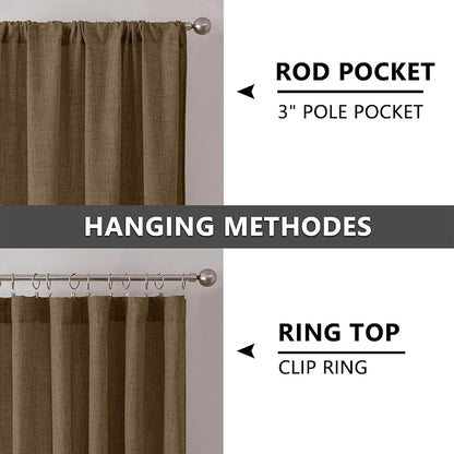Tollpiz Linen Curtains Living Room Rod Pocket Semi Sheer Curtain Burlap Light - Image 5