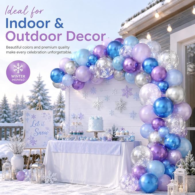 Frozen Balloons, 12 Inch Purple Blue White and Silver Balloons - Image 7