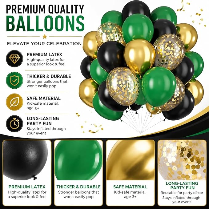 Black Gold Green Balloons for Graduation Party Decorations 60PCS 12INCH Dark - Image 7