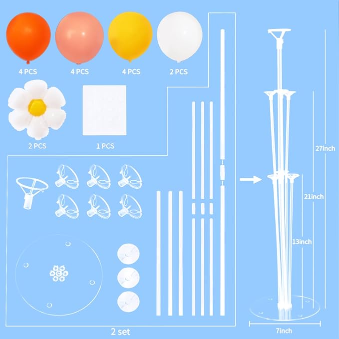 Daisy Balloon Table Centerpieces Stand Kit 2 Sets, Boho Groovy Party Decortions - Image 5