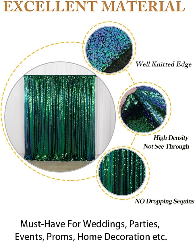 ShinyBeauty 5FT x 7FT Iridescent Green Sequin Backdrop Curtain | Sparkly Photo - Image 4
