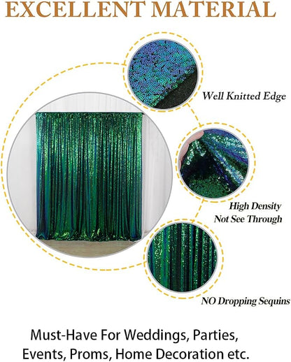 ShinyBeauty 5FT x 7FT Iridescent Green Sequin Backdrop Curtain | Sparkly Photo - Image 4