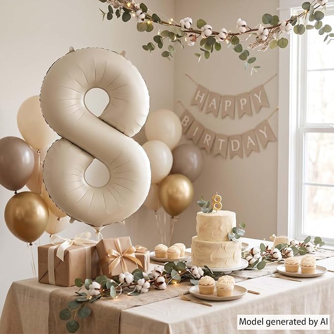 Cream Number 8 Balloon 40 Inch, Foil Numeral - Image 3
