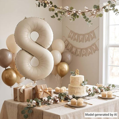 Cream Number 8 Balloon 40 Inch, Foil Numeral - Image 3