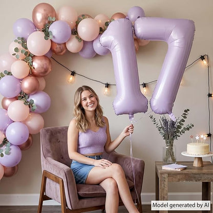 Cream Purple Number 17 Balloon 40 Inch, Foil Digits - Image 2