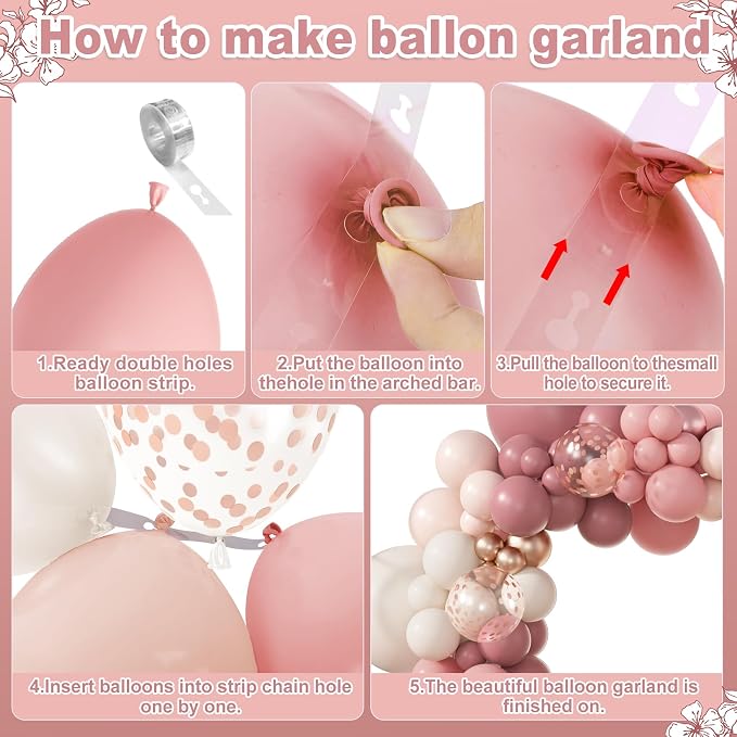 Amandir 173Pcs Dusty Rose Pink Nude Balloon Garland Arch Kit | Retro Blush - Image 4