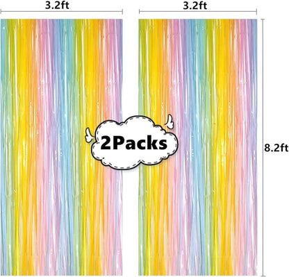 i-CHONY 2 Pcs 3.2ft x 8.2ft Rainbow Metallic Tinsel Foil Fringe Curtain Party - Image 3
