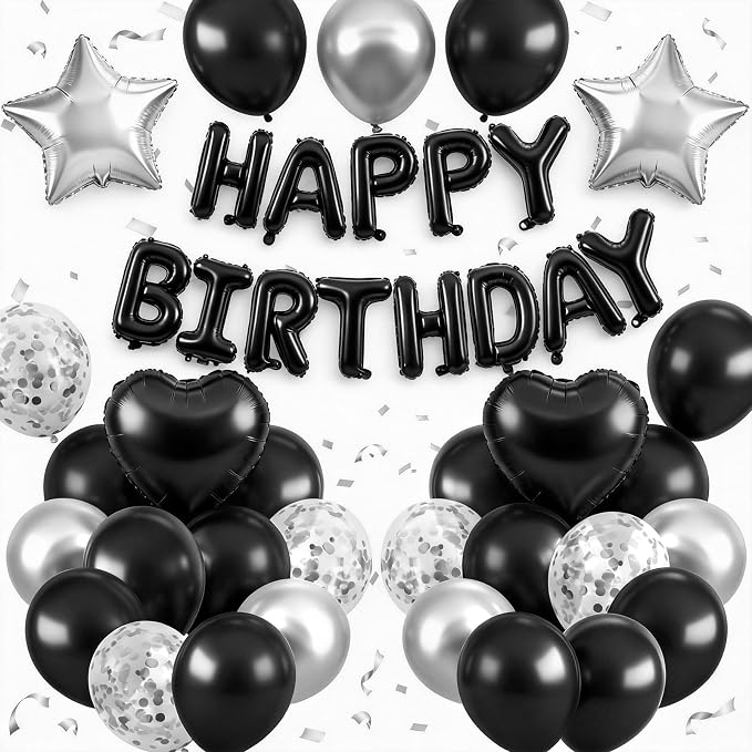 Black and Silver Birthday Decorations by BTZO