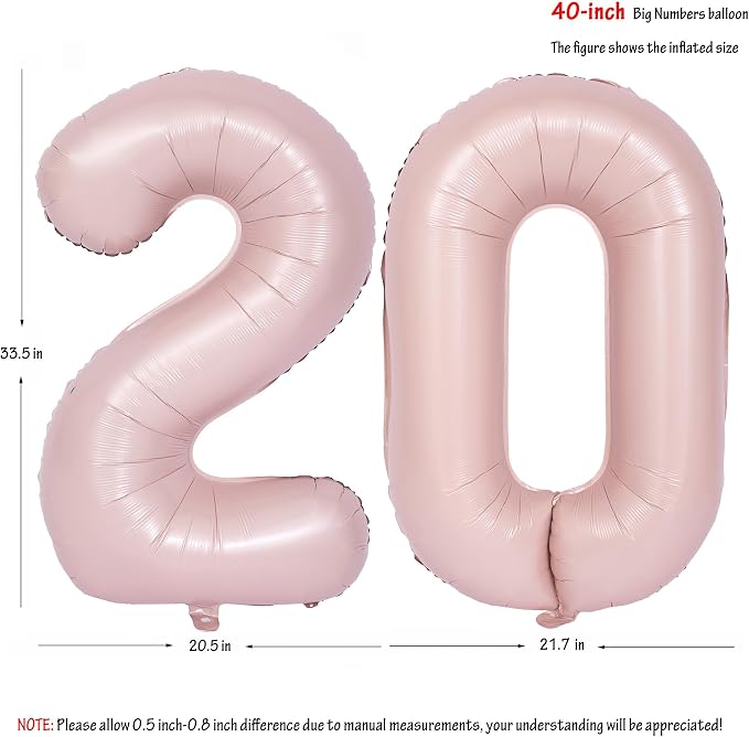 40 In Matte Pink Number Balloons Helium Foil Mylar Balloon Party Digital 20 | - Image 2