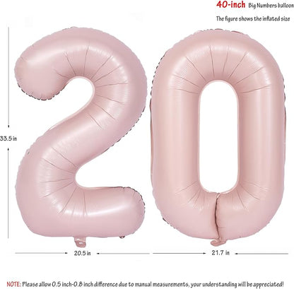 40 In Matte Pink Number Balloons Helium Foil Mylar Balloon Party Digital 20 | - Image 2