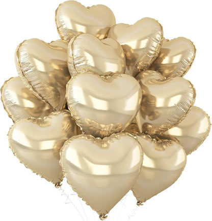 Champagne Gold Heart Balloons, 18Inch Helium Polyester Film Balloon by Adorely