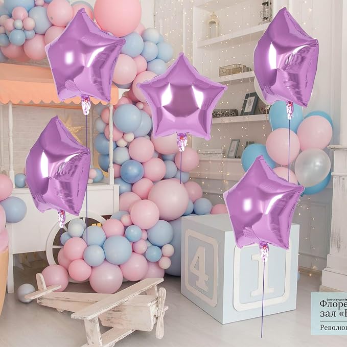 20 Pcs Star Balloons, 18 Inch Purple Star Foil Balloons, Stars Shaped Balloon - Image 3