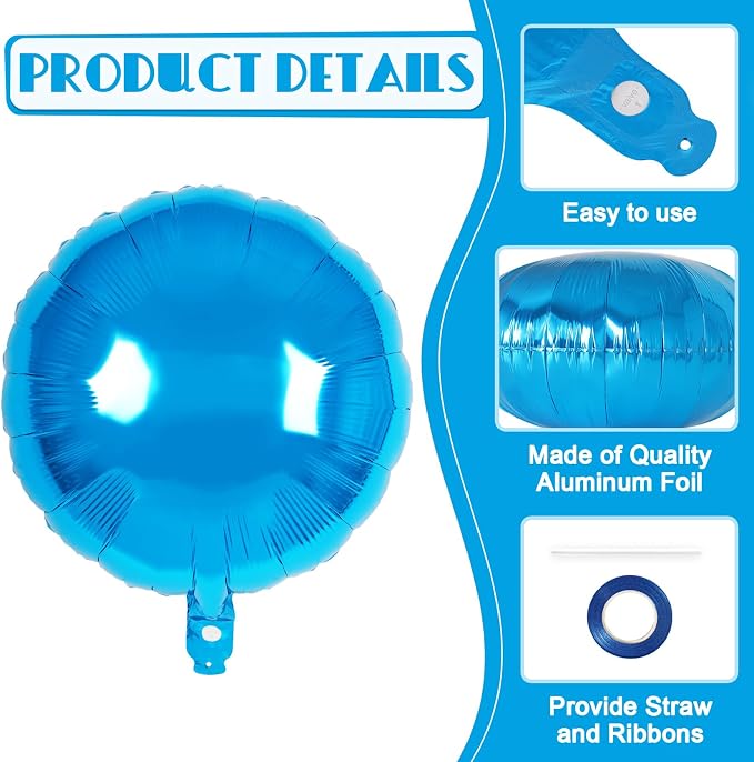 20 Pcs Blue Round Shaped Balloons, 18 Inch Round Foil Balloon, Giant Round - Image 5