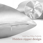 2 Pack 100% Pure Silk Pillowcase for Hair and Skin, Both Sides Mulberry Silk Pillowcases with Hidden Zipper, Cooling Pillowcase 19 Momme, 600 Thread Silk Pillow Cases King Size, Gray