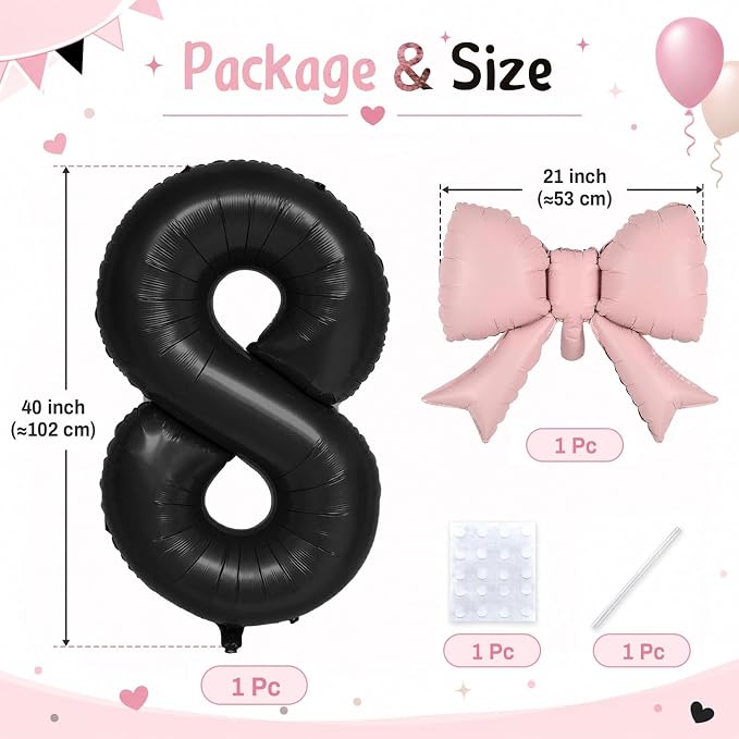 40 Inch Black Number 8 Balloons - Image 2