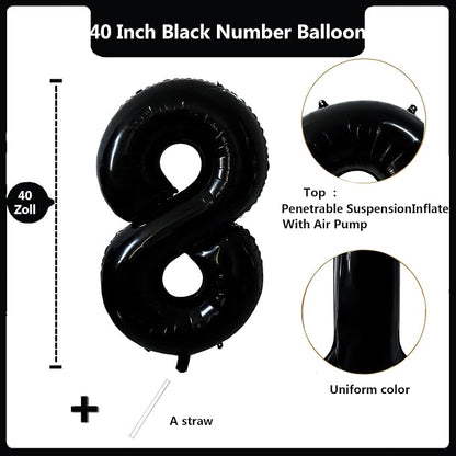 40 inch Black 8 Number Balloon Giant Foil Helium Balloons Black Large Digital - Image 2