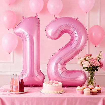 Pink Number 12 Balloons, Big Large Foil Number Balloons, Jumbo Giant Mylar - Image 3