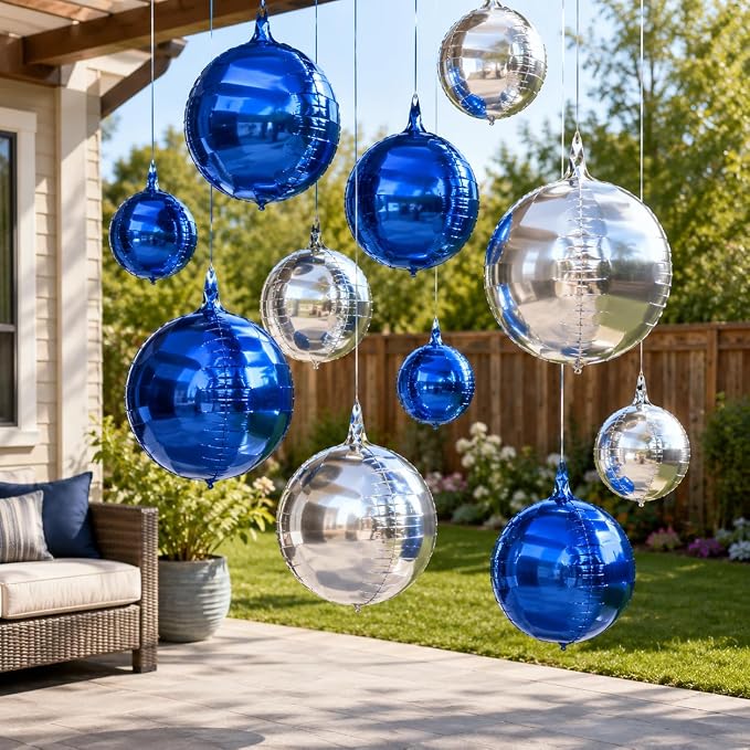 Blue Silver Round Foil Balloons - Image 6