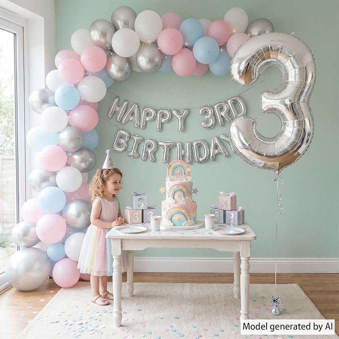 Silver Number 3 Balloon 40 Inch, Chic Silver Foil - Image 7