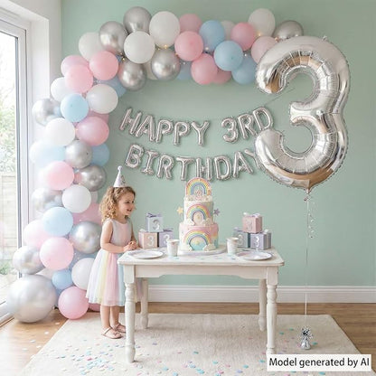 Silver Number 3 Balloon 40 Inch, Chic Silver Foil - Image 7