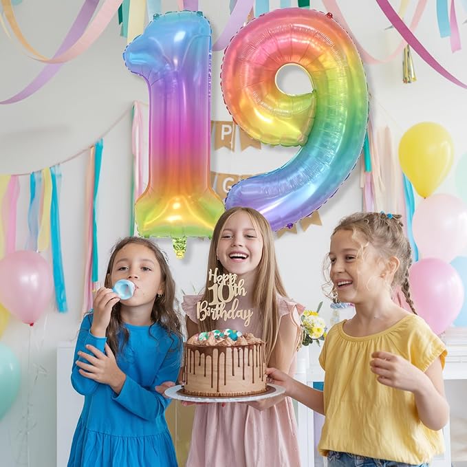 Big Number 9 Balloons, Rainbow Colorful Foil 9 Balloon Numbers 40 Inch - Image 4