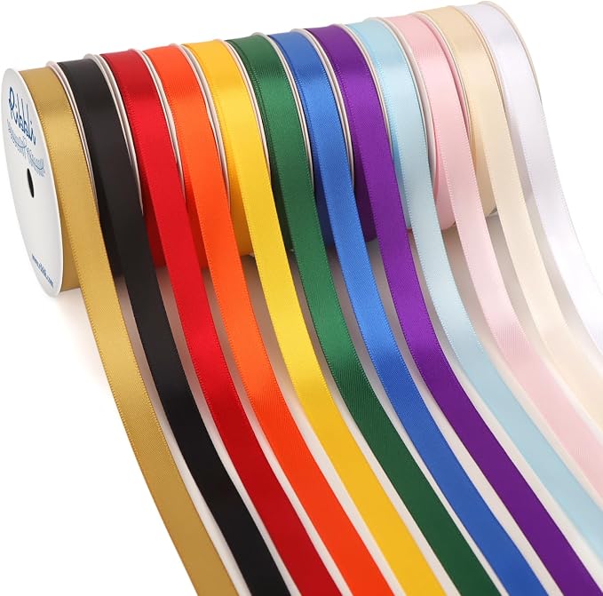 Ribbli Rainbow Satin Ribbon 3/8 Inch x 12 Rolls Total 60 Yards- Colorful Ribbon by Ribbli
