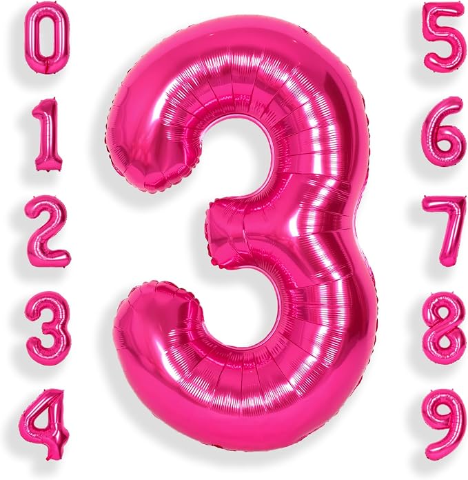 SUWEN 40 Inch Hot Pink Large 3 Number Balloons Big Foil Helium Number Balloons by SUWEN