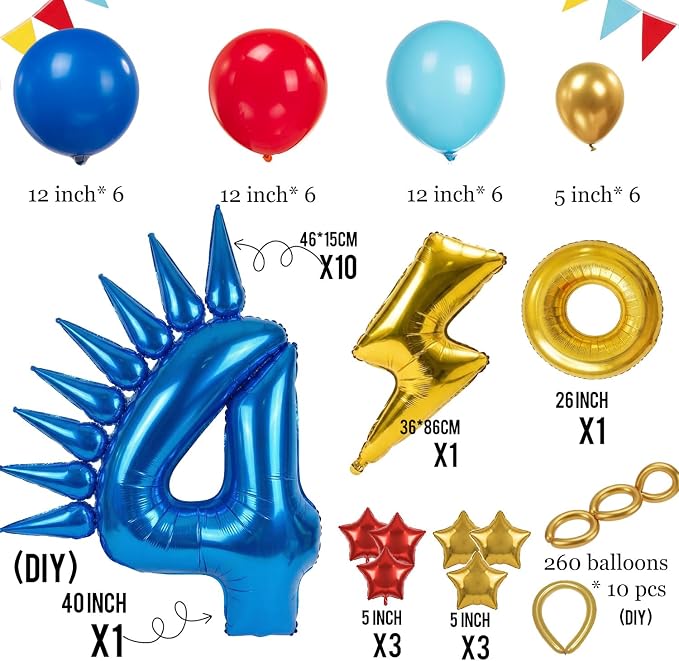 Speed Hedgehog 4th Birthday Balloon Centerpiece Set Royal Blue Red Gold Latex - Image 6