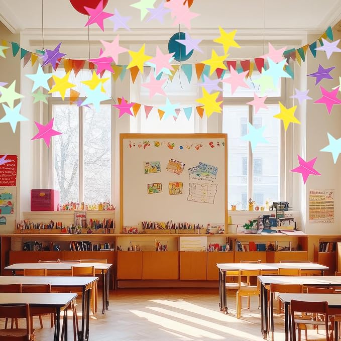 Spakon 65 Feet Glitter Star Paper Garland Banner Hanging Decoration Star - Image 5