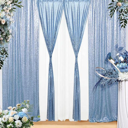 Eternal Beauty Baby Blue Sequin Backdrop Curtains, 4 Panels 2x8FT | 3mm Sparkle by EternalBeauty