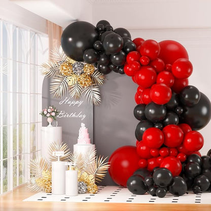 130pcs 18 12 10 5 Inch Matte Black and Red Latex Balloon Garland Arch Kit | by OWPFJG
