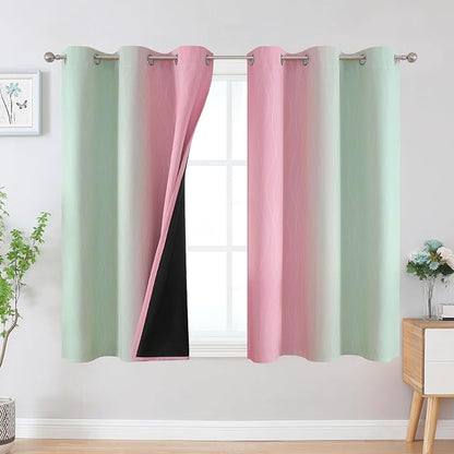 Pink and Sage Green Ombre Blackout Curtains 45 Inch Length 2 Panels, Full Room by ESTELARTEXTILER