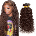 Color 4 Water Wave Bundle Brown Human Hair Bundles 24 26 28 Inch Double Weft Virgin Remy Brown Bundle Color 4 Wet and Wavy Bundles