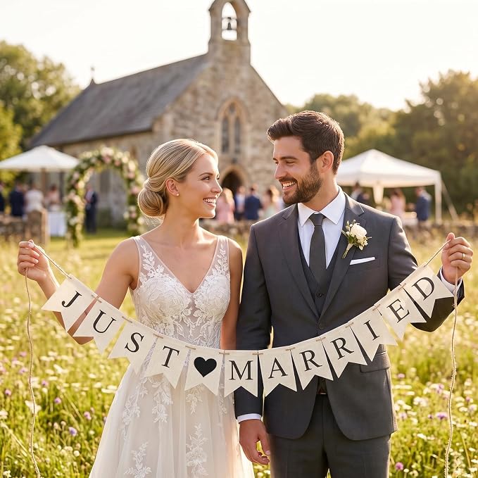 Rustic Burlap Just Married Banner, Wedding Banner by BetterLifeforyou