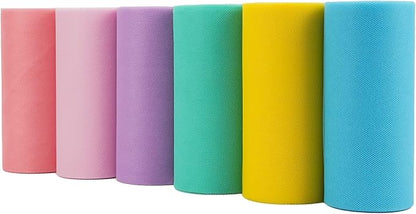 Pastel Tulle Ribbon 6 Rolls Tulle Fabric Spool Ribbon, 6 inch by 25 Yards/Spool by MEEDEE